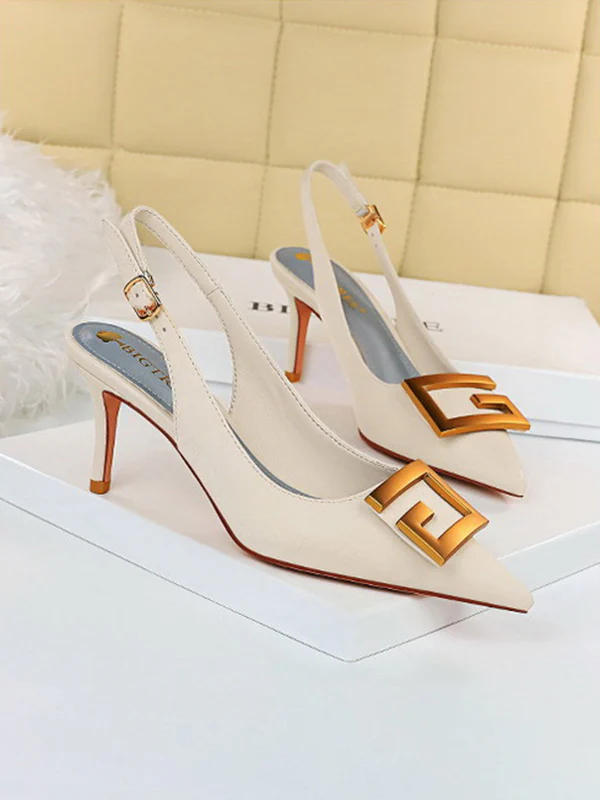 Belt Buckle Pointed-Toe Pumps Sling Shoes - Image 8
