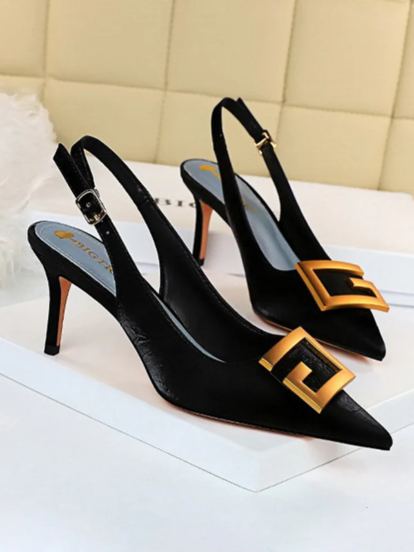 Belt Buckle Pointed-Toe Pumps Sling Shoes - Image 9