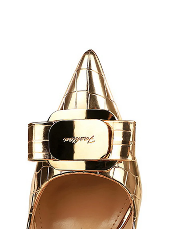 Belt Buckle Pointed-Toe Shiny Split-Joint Pumps - Image 11