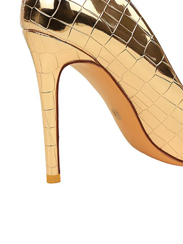 Belt Buckle Pointed-Toe Shiny Split-Joint Pumps - Image 12