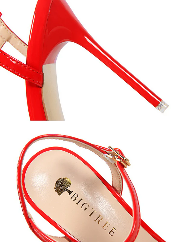Belt Buckle Pointed-Toe Shiny Split-Joint Pumps Sandals - Image 17
