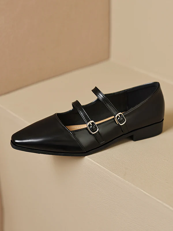Belt Buckle Pointed-Toe Split-Joint Flat Shoes Mary Janes - Image 18