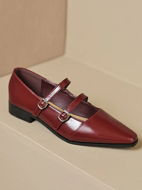 Belt Buckle Pointed-Toe Split-Joint Flat Shoes Mary Janes - Image 19