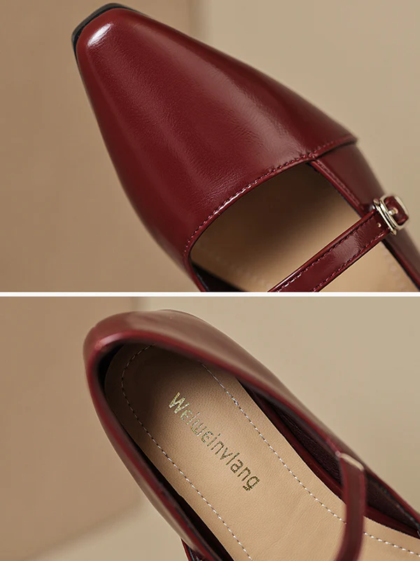 Belt Buckle Pointed-Toe Split-Joint Flat Shoes Mary Janes - Image 20