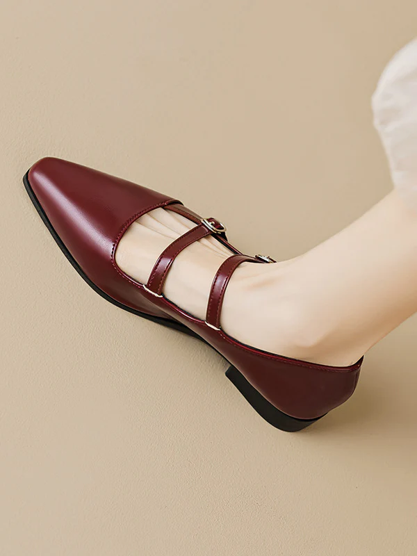 Belt Buckle Pointed-Toe Split-Joint Flat Shoes Mary Janes - Image 6