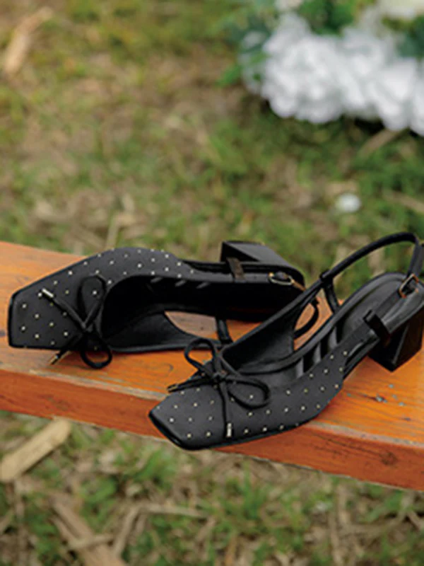 Belt Buckle Rhinestone Split-Joint Square-Toe Pumps Sling Shoes - Image 10