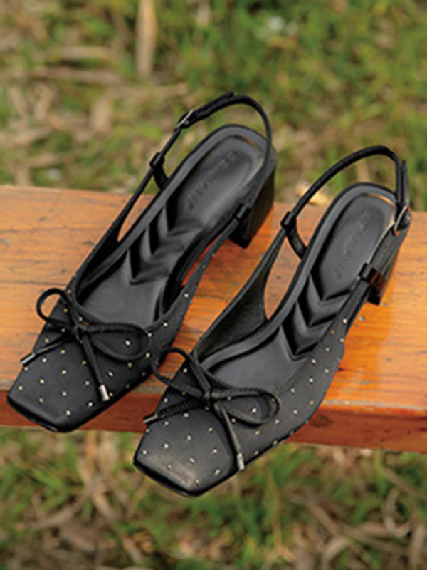 Belt Buckle Rhinestone Split-Joint Square-Toe Pumps Sling Shoes - Image 11