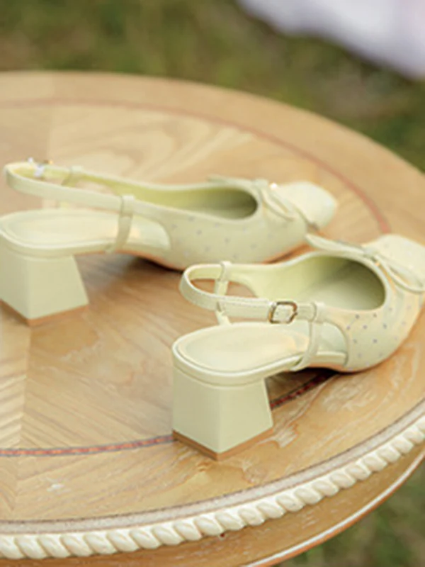 Belt Buckle Rhinestone Split-Joint Square-Toe Pumps Sling Shoes - Image 13