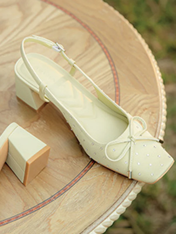 Belt Buckle Rhinestone Split-Joint Square-Toe Pumps Sling Shoes - Image 14