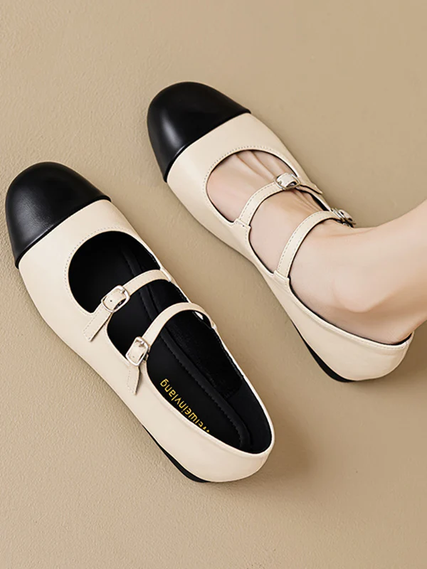 Belt Buckle Round-Toe Split-Joint Flat Shoes Mary Janes - Image 11