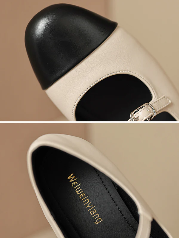 Belt Buckle Round-Toe Split-Joint Flat Shoes Mary Janes - Image 17