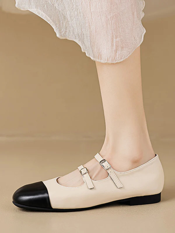 Belt Buckle Round-Toe Split-Joint Flat Shoes Mary Janes - Image 8