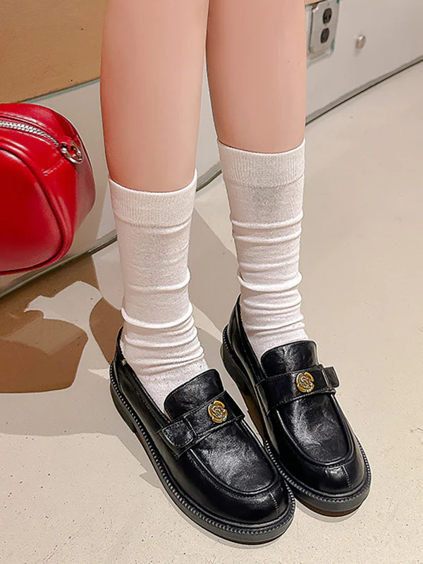 Belt Buckle Round-Toe Split-Joint Loafers - Image 2