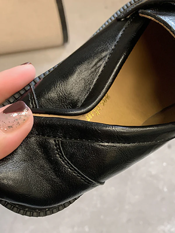 Belt Buckle Round-Toe Split-Joint Loafers - Image 21