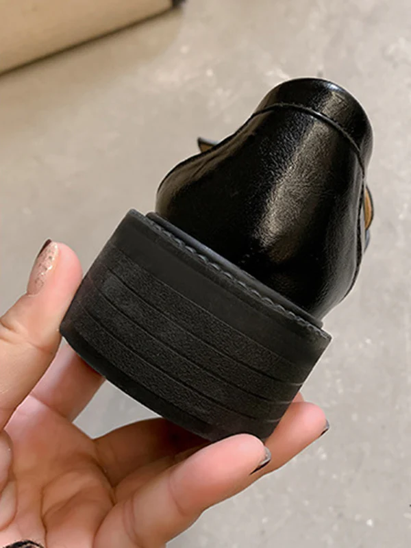 Belt Buckle Round-Toe Split-Joint Loafers - Image 22