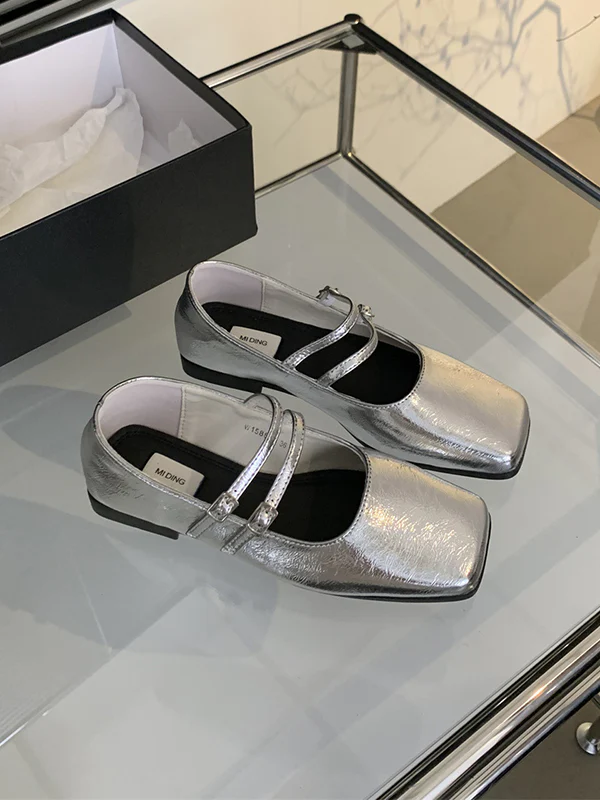 Belt Buckle Shallow Cut Split-Joint Square-Toe Flats Mary Janes - Image 11