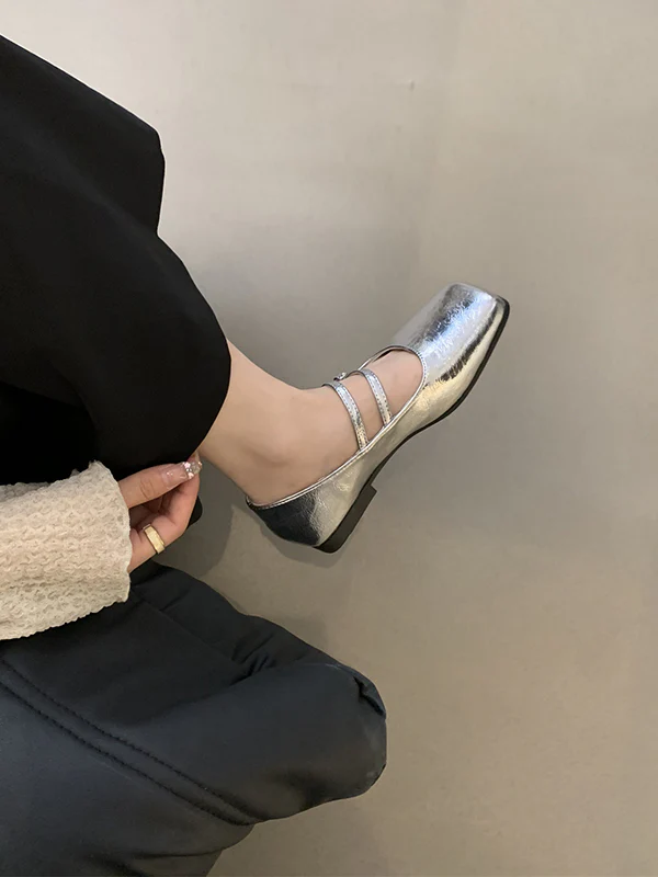 Belt Buckle Shallow Cut Split-Joint Square-Toe Flats Mary Janes - Image 6