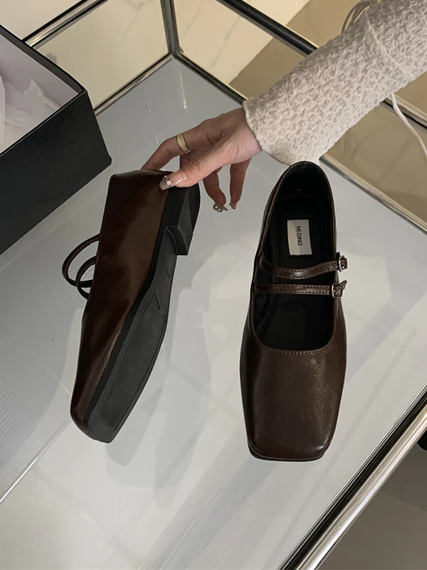 Belt Buckle Shallow Cut Split-Joint Square-Toe Flats Mary Janes - Image 9
