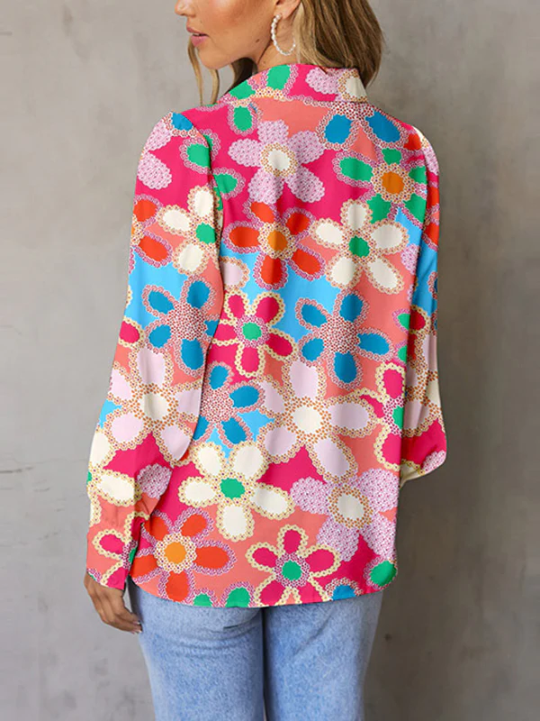 Bishop Sleeve Long Sleeves Buttoned Flower Print Lapel Blouses&Shirts Tops - Image 4