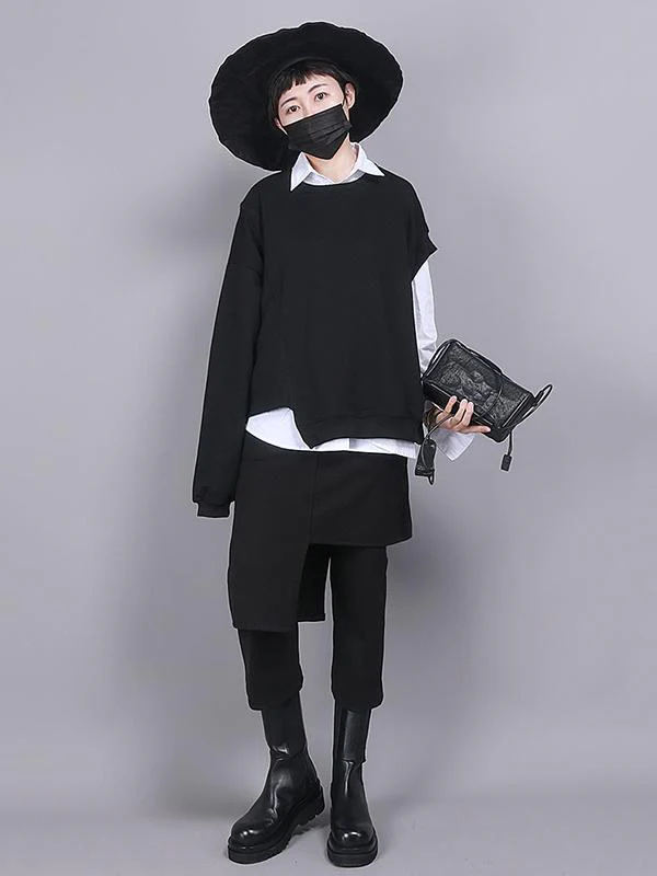 Black Empire False Two Asymmetric 9 Points Culottes Pants - Image 2