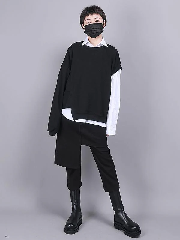 Black Empire False Two Asymmetric 9 Points Culottes Pants - Image 3