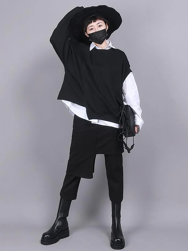 Black Empire False Two Asymmetric 9 Points Culottes Pants - Image 4