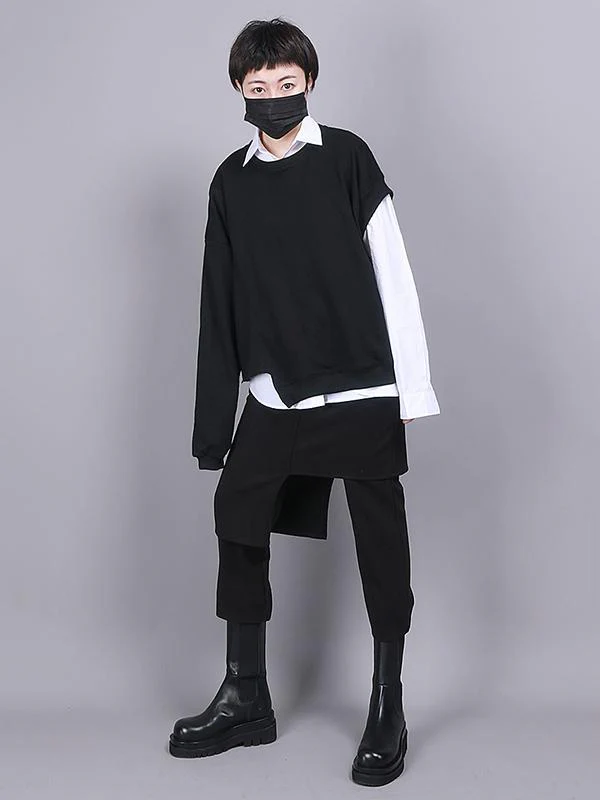 Black Empire False Two Asymmetric 9 Points Culottes Pants - Image 5