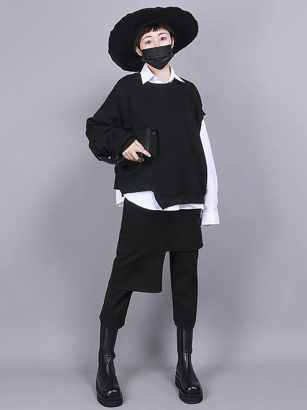 Black Empire False Two Asymmetric 9 Points Culottes Pants - Image 6