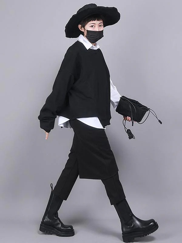 Black Empire False Two Asymmetric 9 Points Culottes Pants - Image 7