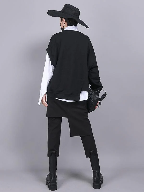 Black Empire False Two Asymmetric 9 Points Culottes Pants - Image 8