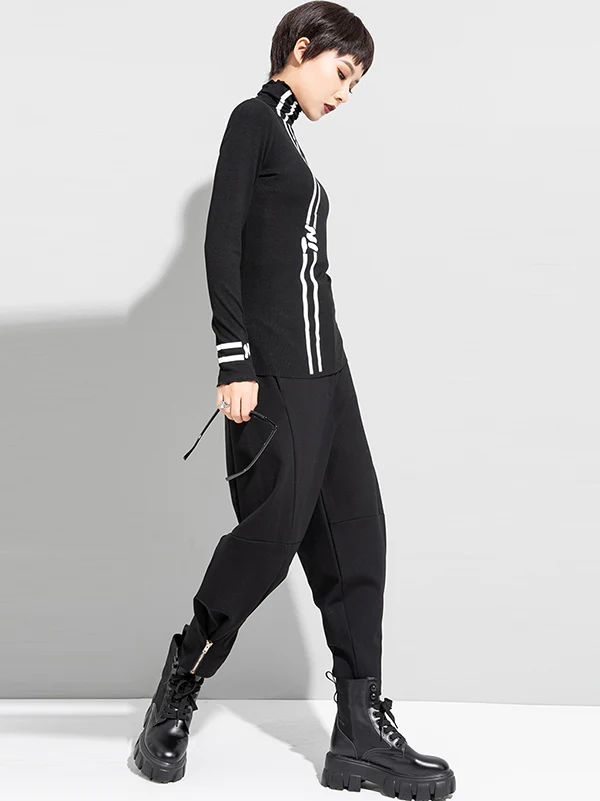 Black Printed High-Neck Long Sleeve T-Shirt - Image 10