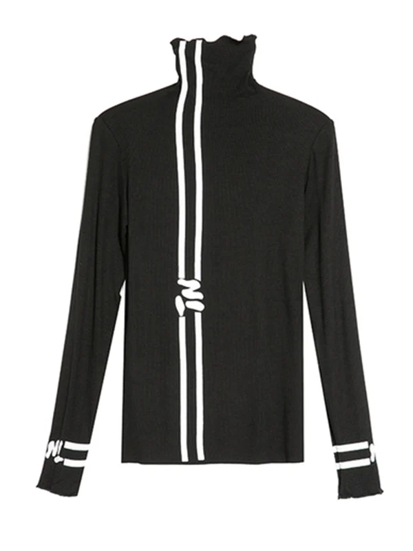 Black Printed High-Neck Long Sleeve T-Shirt - Image 11