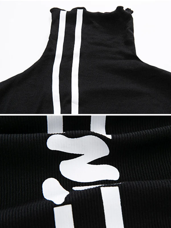 Black Printed High-Neck Long Sleeve T-Shirt - Image 12