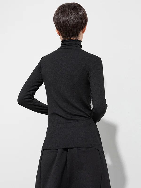 Black Printed High-Neck Long Sleeve T-Shirt - Image 5