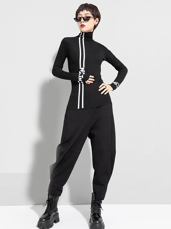 Black Printed High-Neck Long Sleeve T-Shirt - Image 7
