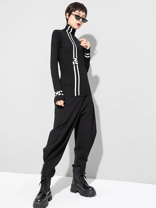 Black Printed High-Neck Long Sleeve T-Shirt - Image 8