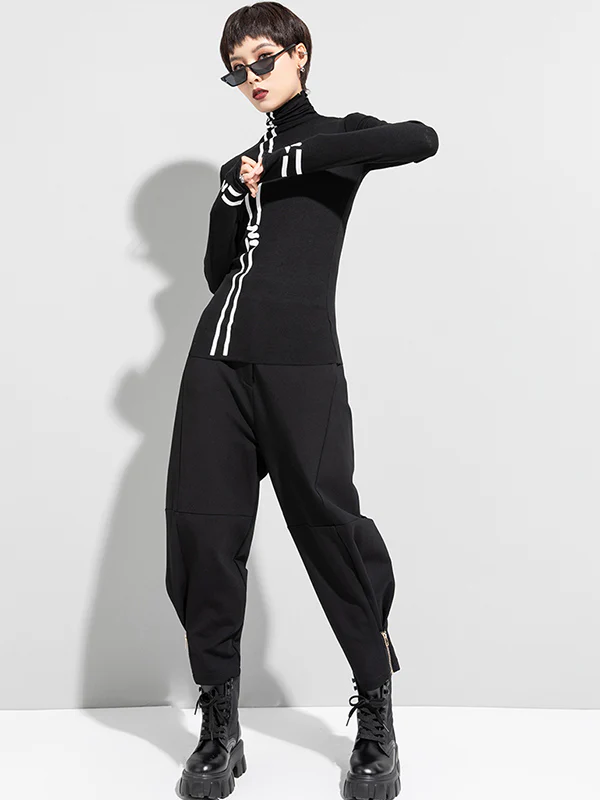 Black Printed High-Neck Long Sleeve T-Shirt - Image 9