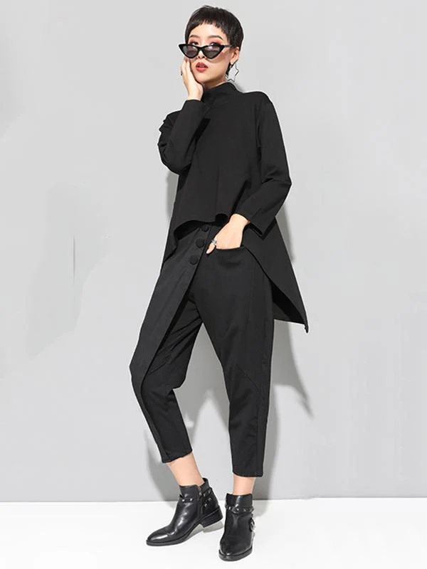 Black Zipper Long Sleeves Swallow-Tailed T-Shirt - Image 3