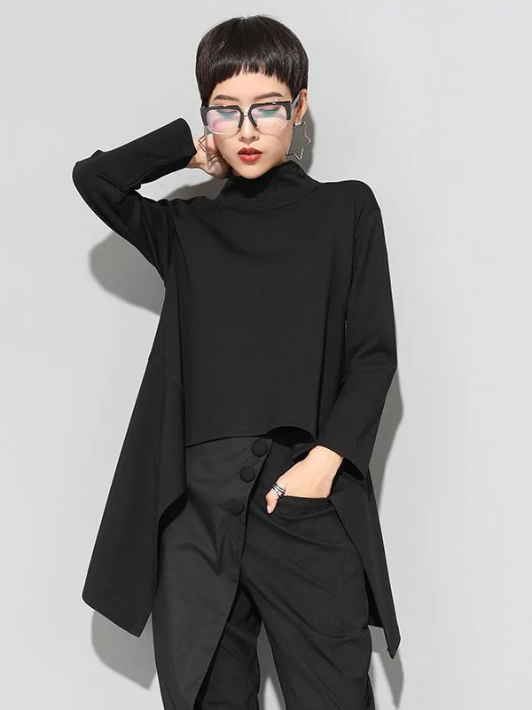 Black Zipper Long Sleeves Swallow-Tailed T-Shirt - Image 4