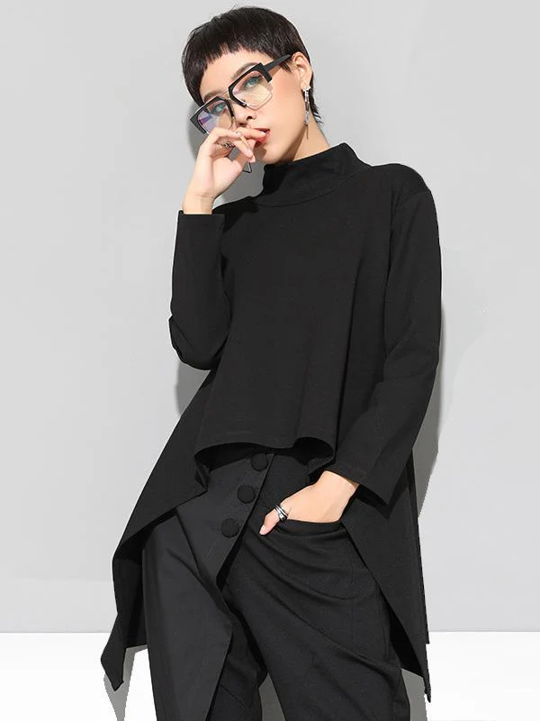 Black Zipper Long Sleeves Swallow-Tailed T-Shirt - Image 6