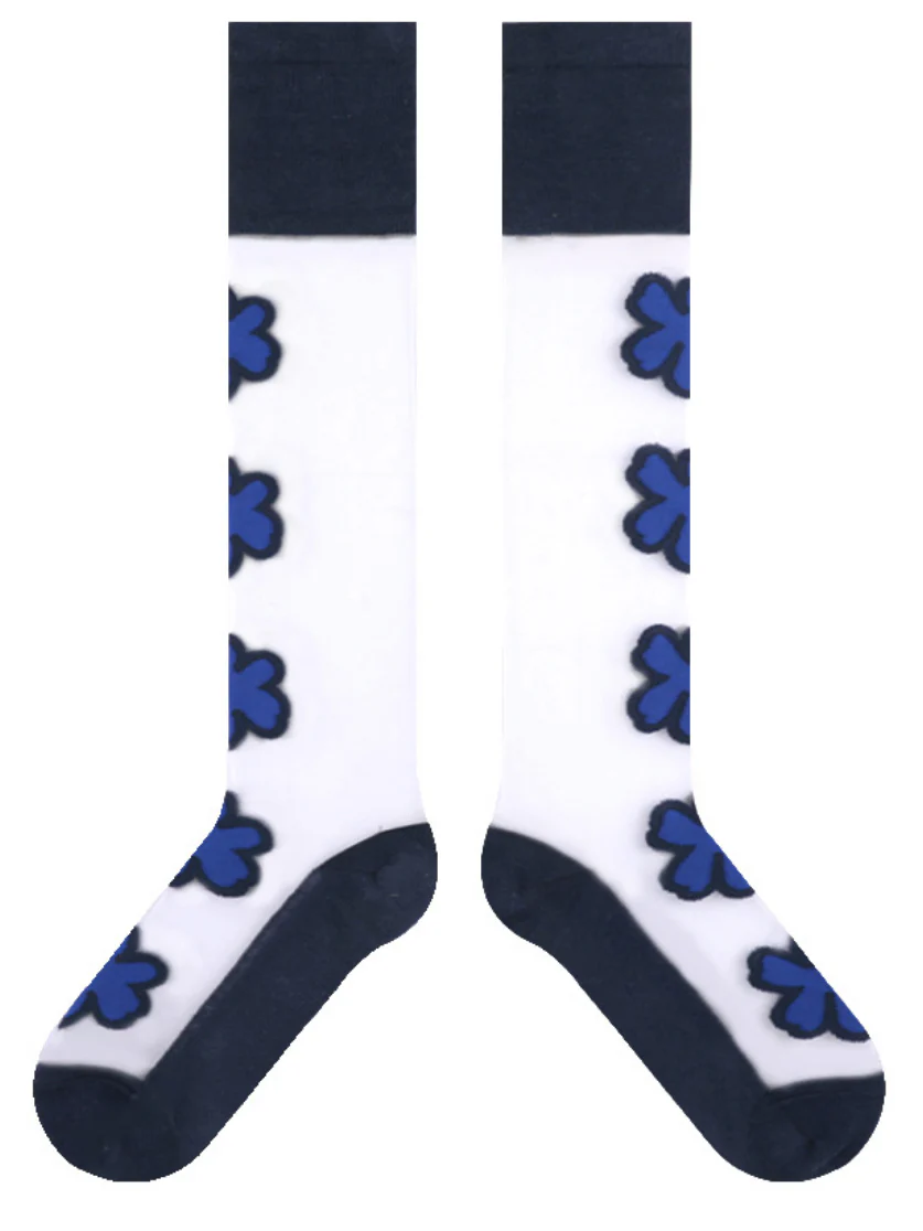 Blue Black Knitted Flower Socks Accessories - Image 6