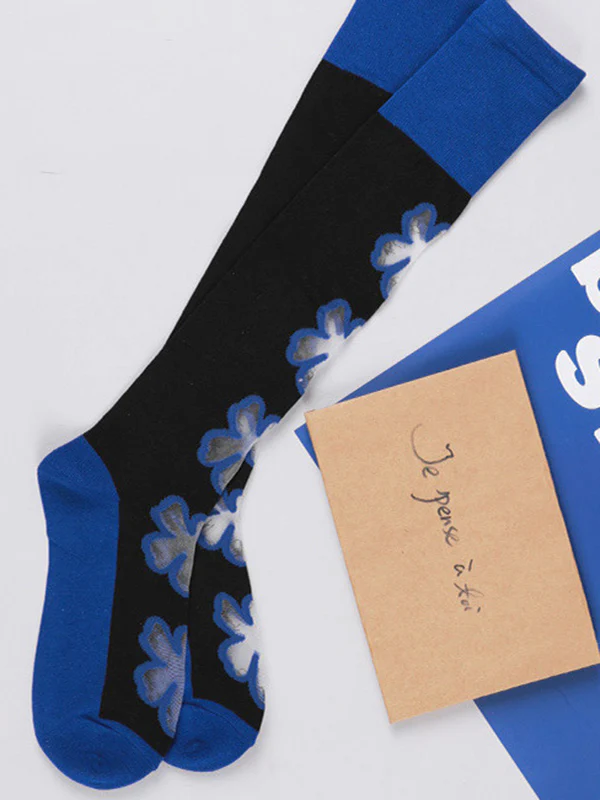 Blue Black Knitted Flower Socks Accessories - Image 8