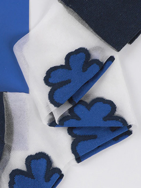 Blue Black Knitted Flower Socks Accessories - Image 9