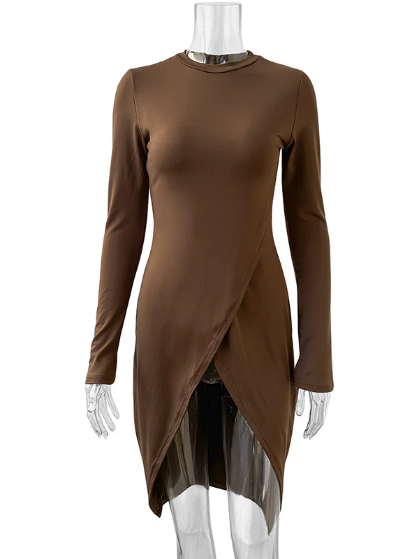 Bodycon High-Low Solid Color Round-Neck T-Shirts Tops - Image 8