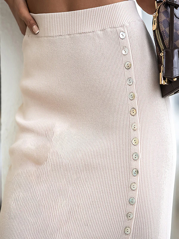 Bodycon High Waisted Asymmetric Buttoned Split-Side Skirts Bottoms - Image 16