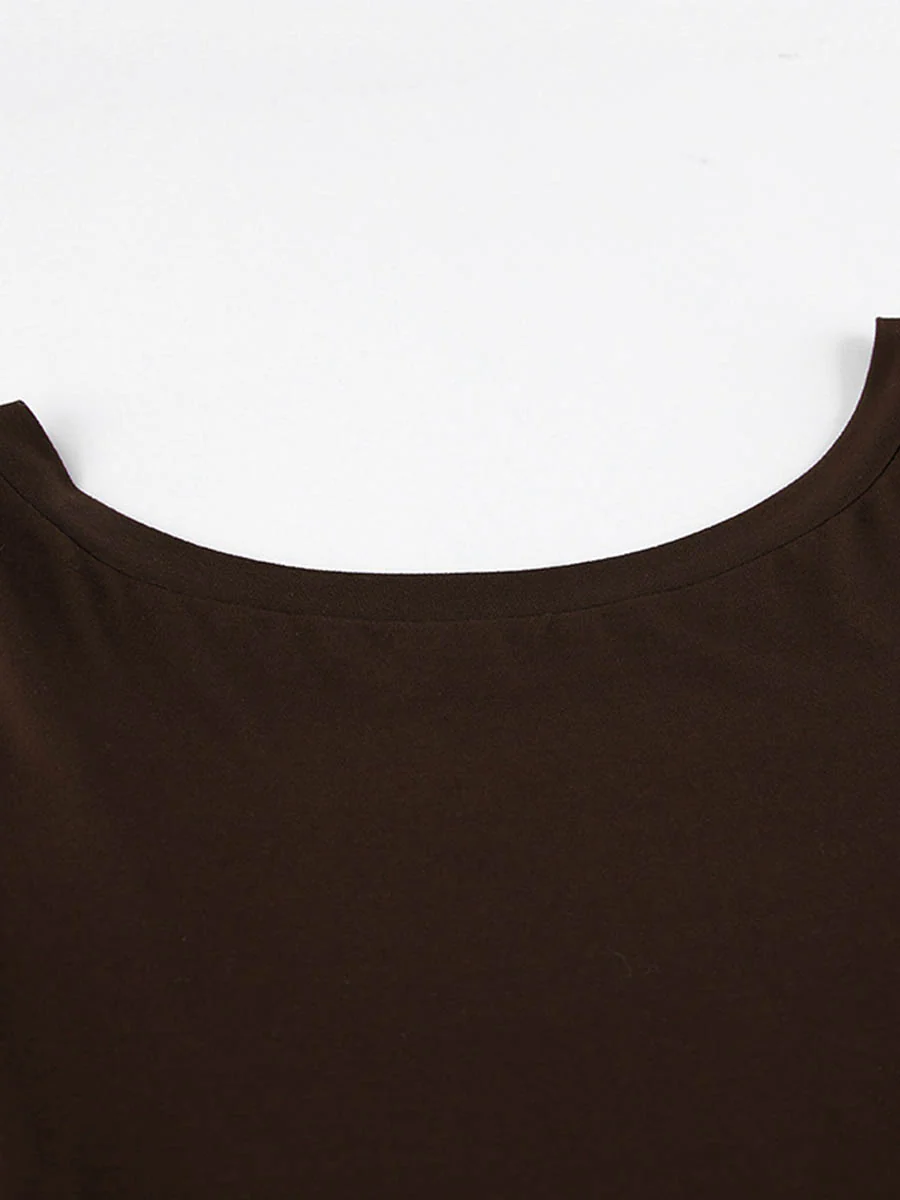 Bodycon High Waisted Backless Solid Color Round-Neck Maxi Dresses - Image 11