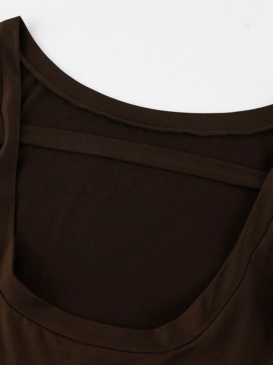 Bodycon High Waisted Backless Solid Color Round-Neck Maxi Dresses - Image 12