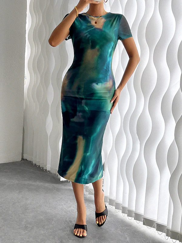 Bodycon High Waisted Contrast Color Round-neck Midi Dresses - Image 7