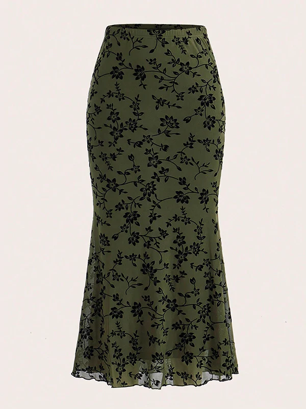 Bodycon High Waisted Elasticity Flower Print Skirts - Image 3