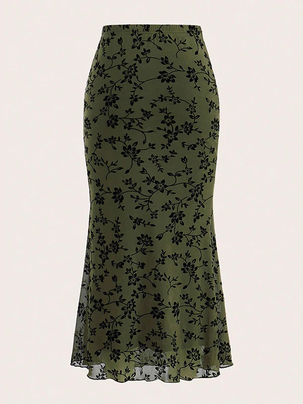 Bodycon High Waisted Elasticity Flower Print Skirts - Image 4